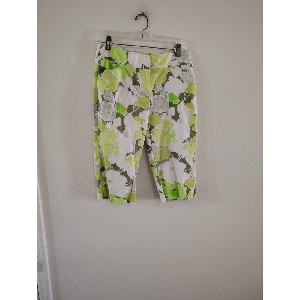 Ann Taylor Floral Crop Pants Green White Botanical Capri Trousers Size 6